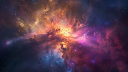 Fototapeta premium Breathtaking Landscape Photo of a Colorful Space Nebula Capturing the Vibrant Beauty and Wonders of the Cosmos