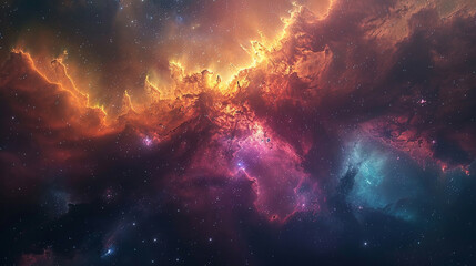 Fototapeta premium Breathtaking Landscape Photo of a Colorful Space Nebula Capturing the Vibrant Beauty and Wonders of the Cosmos