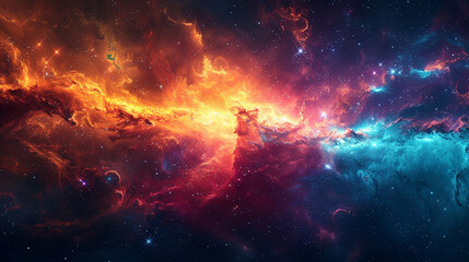 Naklejka premium Breathtaking Landscape Photo of a Colorful Space Nebula Capturing the Vibrant Beauty and Wonders of the Cosmos