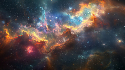 Fototapeta premium Breathtaking Landscape Photo of a Colorful Space Nebula Capturing the Vibrant Beauty and Wonders of the Cosmos