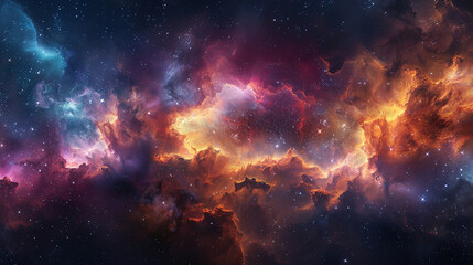 Naklejka premium Breathtaking Landscape Photo of a Colorful Space Nebula Capturing the Vibrant Beauty and Wonders of the Cosmos