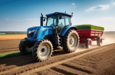 Fototapeta premium Close-up. A tractor collects crops in the field. Modern technologies in agriculture