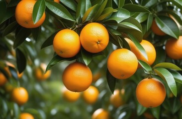 Close-up. Oranges grow on a tree branch. Agriculture concept