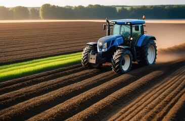 Tractor hoeing a field