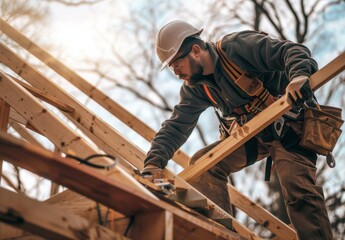 Fototapeta premium construction of a frame house in America