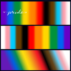 Set of blurred image of rainbow background. 2024 rainbow wavy pride banner. Happy pride month color. Vector freehand drawing gradient. Card, poster graphic design, flyer, wrapping, wallpaper.
