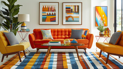 Art Home. Modern living room Interior with furniture and paintings