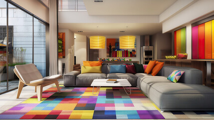 Art Home. Modern colorful living room Interior with sofa and paintings