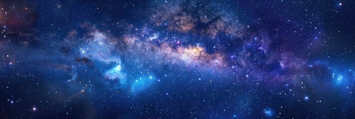 Star In Sky. Cosmic Night Background with Blue Sky and Milky Way