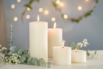 Pillar Candles. Burning Aromatic Candles Creating Beautiful Atmosphere