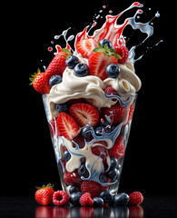 Glass filled with berries and cream