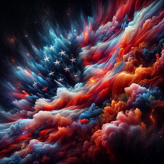 flag USA background design for independence, veterans, labor, memorial day. colorful smoke on black background. 3D illustration created with generative ai.