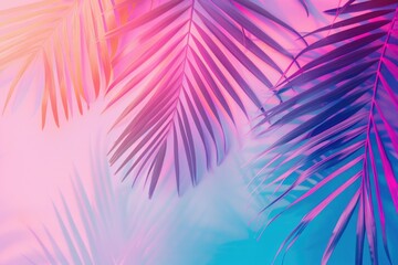 Obraz premium Palm Background. Minimal Art Concept with Vibrant Neon Gradient in Pastel Pink Hues