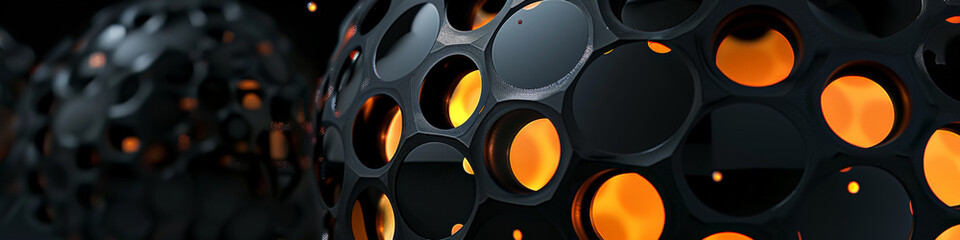 Ethereal Glow: Black Sphere with Orange Holes. Generative AI