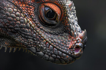 Fototapeta premium A close up of a lizard's face with red and black markings