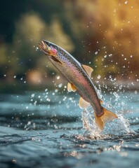 Fototapeta premium Trout jumping out from the water. Fishing concept