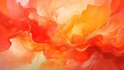 Watercolor abstract painting. Stains in water, red and orange colors. Modern hand drawn art.