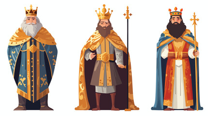 Set of different kings wearing crowns and mantles c