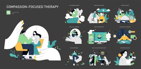 Compassion Focused Therapy. Flat Vector Illustration