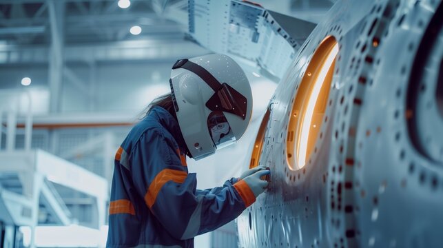 A team of engineers testing the durability of new composite materials for aerospace applications.