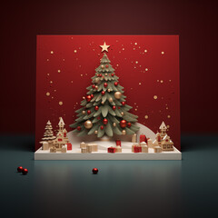 Christmas card template. Happy New year backdrop. Beautiful gift box.