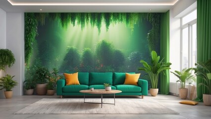 Modern living room, in minimalist Scandinavian style