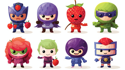 Set of fruit and berry hero superhero characters in