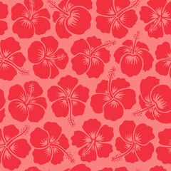 Hibiscus seamless pattern tropical flowers repeat design. Bright pink red hibiscus pattern vector illustration. Hawaiian retro textile print abstract florals. Tropical bloom for aloha shirt fabric.