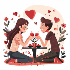 couple dining valentines day illustration