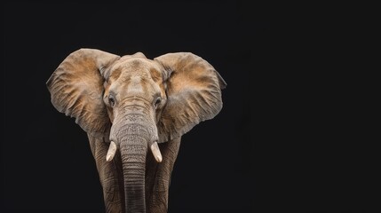  An elephant stands in the dark, tusks curled up, head turned to the side - Powered by Adobe