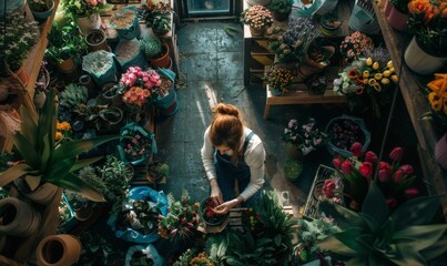 flower shop selling flowers top view