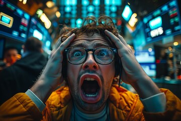 Man shocked by stock market screens