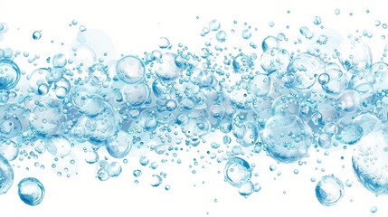 Vector illustration portraying underwater air bubbles fizzing and streaming on a white background, resembling effervescent drink bubbles in water or a sea aquarium.