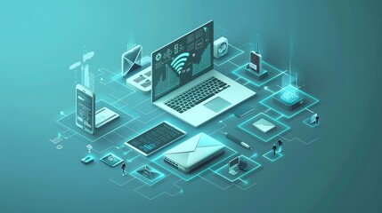 Bright and colorful illustration with standing 3d icons design