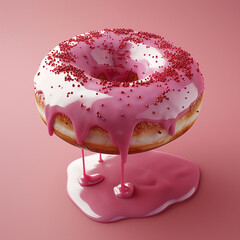 3d render sweet cream dripping donut with sprinkles on top