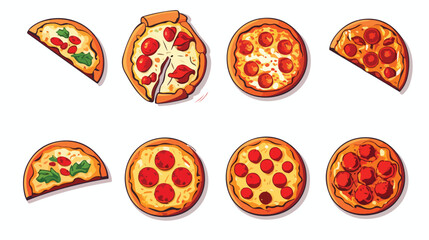 Set of logos with a variety of pizza. Concept of ho