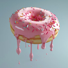 3d render sweet cream dripping donut with sprinkles on top