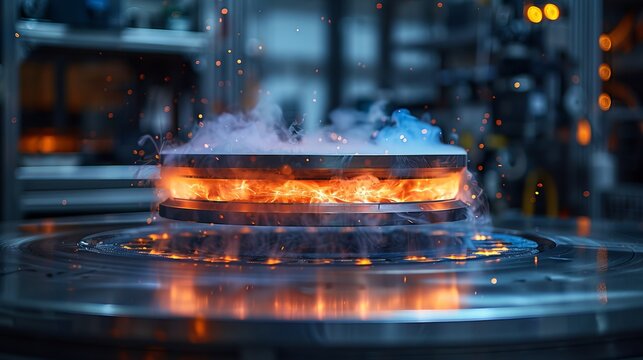 Visual representation of magnetic levitation above a high-temperature superconductor cooled with liquid nitrogen.