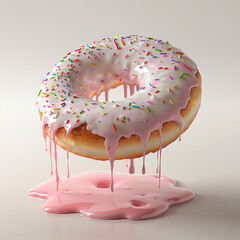 3d render sweet cream dripping donut with sprinkles on top