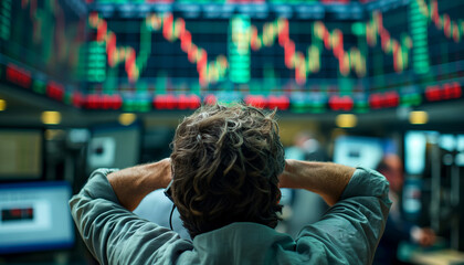 Fototapeta premium Stock Trader Overwhelmed by Market Fluctuations