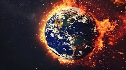 Earth Engulfed in Flames Conceptual Climate Change Artwork