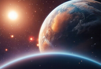 Sci-fi image with planets seen in outer space