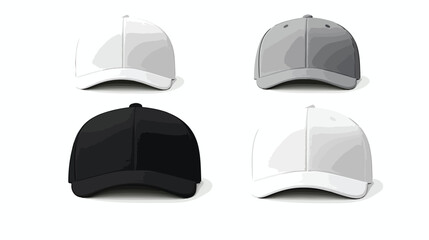 Set of realistic black white and gray baseball cap