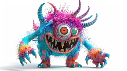 Naklejka premium A little monster image, white background