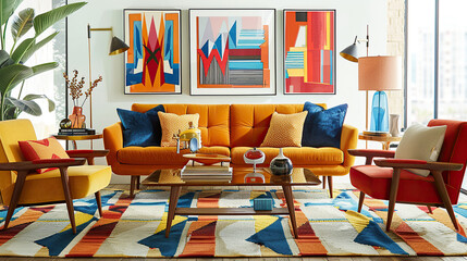 Art Home. Modern colorful living room Interior with sofa  and paintings