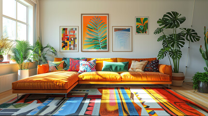 Art Home. Modern living room Interior with furniture and posters