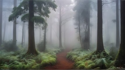 Obraz premium misty morning in the forest