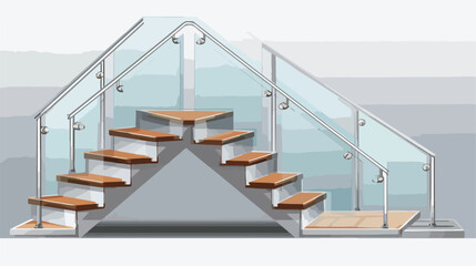 Set of stairs front and side view with glass or ple