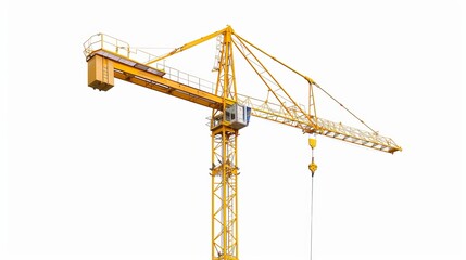Yellow hoisting crane isolated against a white background.