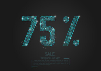 Abstract isolated blue 75 percent sale concept. Polygonal illustration looks like stars in the blask night sky in spase or flying glass shards. Digital design for website, web, internet.